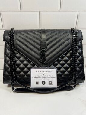YSL Yves Saint Laurent Matelasse Monogram Envelope Shoulder Bag Handbag Purse